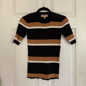Philosophy Striped Ribbed 3/4 Sleeve Crewneck Sweater